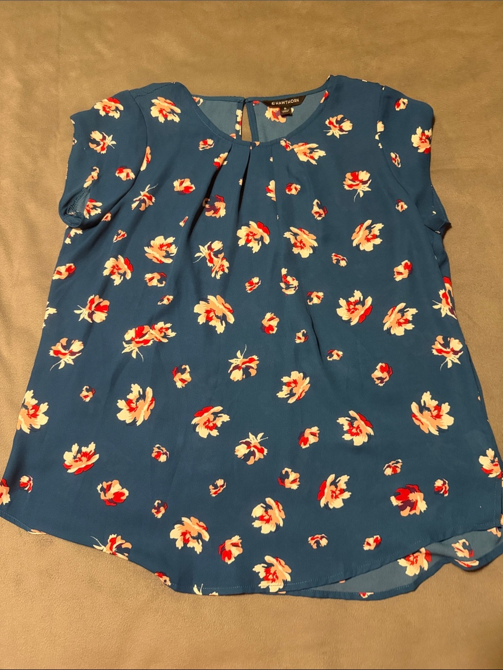 41 Hawthorn Blue Floral Cap-Sleeve Blouse